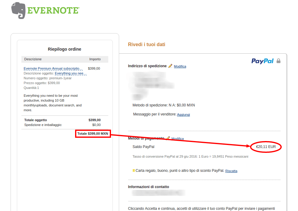 Buying a year of Evernote Premium for €20